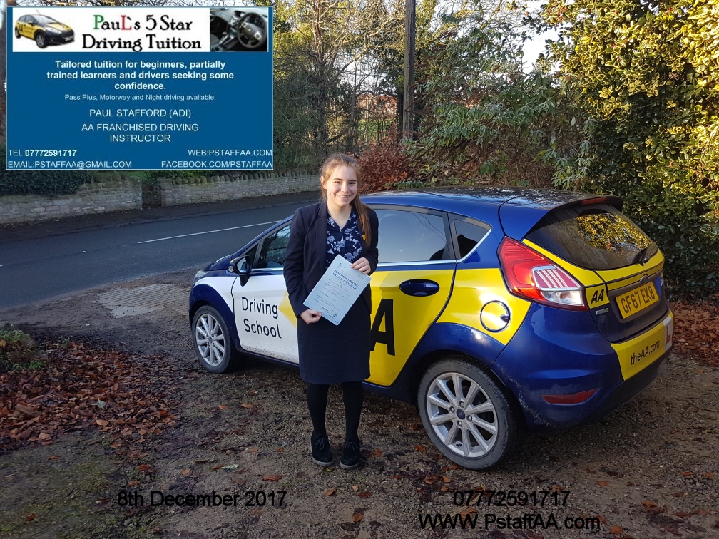 Driving Test Pass Sophie Chalonder with Pauls 5 Star Driving Tuition